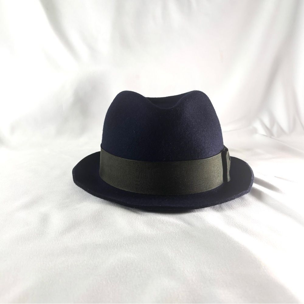 Paul Smith Vintage Wool Felt Fedora Hat • Navy Blue Ribbon Trim • Classic Preppy